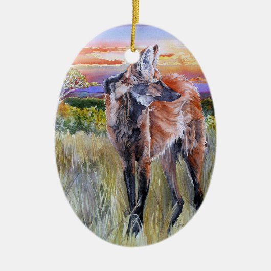 Maned Wolf Waterverf Art Keramisch Ornament (Voorkant)