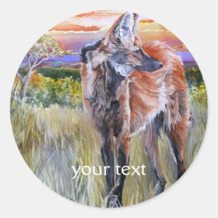 Maned Wolf Waterverf Art Ronde Sticker
