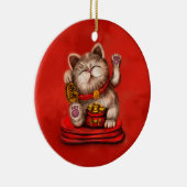 Maneki-neko Becelling cat op rood Keramisch Ornament (Rechts)