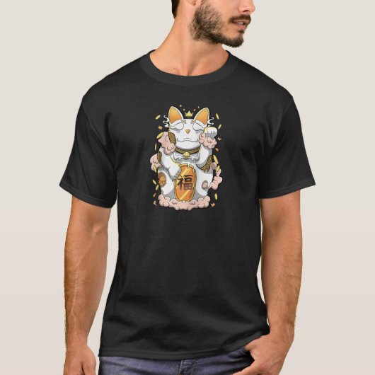 Maneki Neko Beckoning Kat Feng Shui Kat Japans G T-shirt (Voorkant)