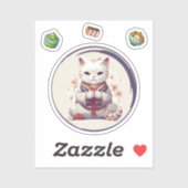 Maneki Neko Blue, Fortune Cat Sticker (Vel)