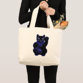 maneki neko blue neon grote tote bag (Voorkant (product))