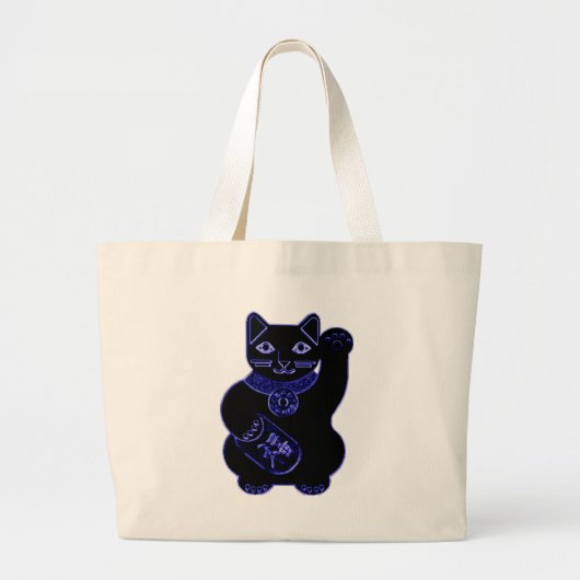 maneki neko blue neon grote tote bag (Voorkant)