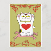 Maneki Neko Calico Cat met hart Briefkaart (Voorkant)