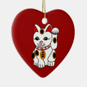 Maneki Neko Cat op rode achtergrond Keramisch Ornament (Rechts)