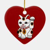 Maneki Neko Cat op rode achtergrond Keramisch Ornament (Achterkant)
