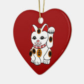 Maneki Neko Cat op rode achtergrond Keramisch Ornament (Links)