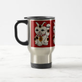 Maneki Neko Cat op rode achtergrond Reisbeker (Links)