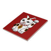 Maneki Neko Cat op rode achtergrond Tegeltje (Zijkant)