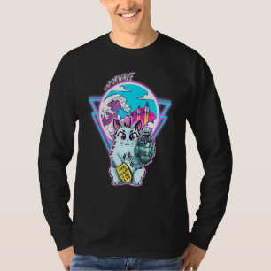 Maneki-Neko Cyberpunk Cat met Vapor Wave Style T-shirt