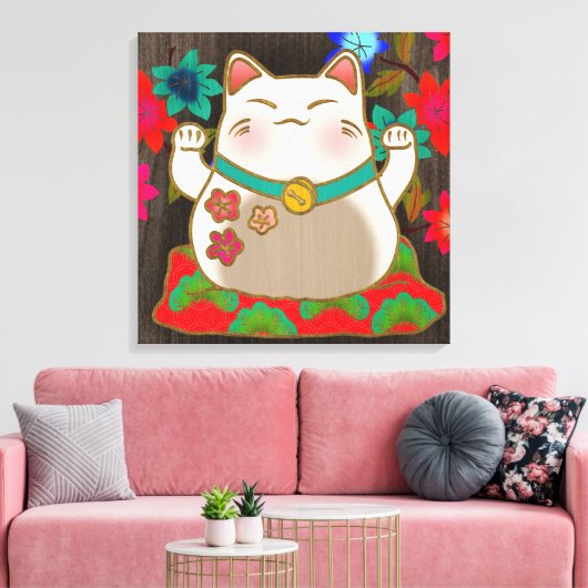 Maneki Neko geluk kattekunst Canvas Afdruk (Insitu (Woonkamer))