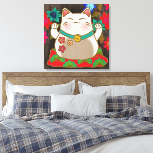 Maneki Neko geluk kattekunst Canvas Afdruk (Insitu (Slaapkamer))
