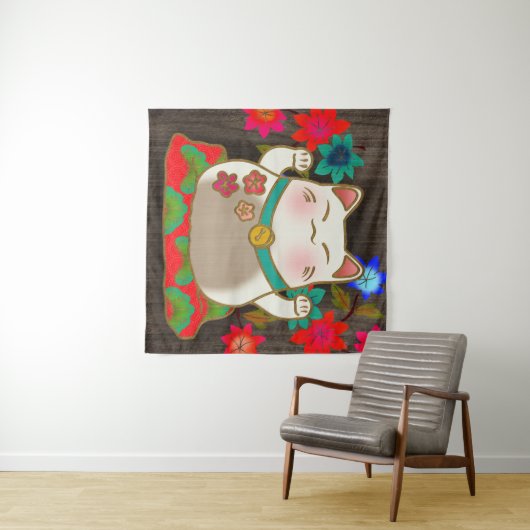 Maneki Neko geluk kattekunst Wandkleed (In Situ (horizontaal))