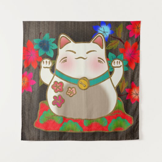 Maneki Neko geluk kattekunst Wandkleed (Voorkant)
