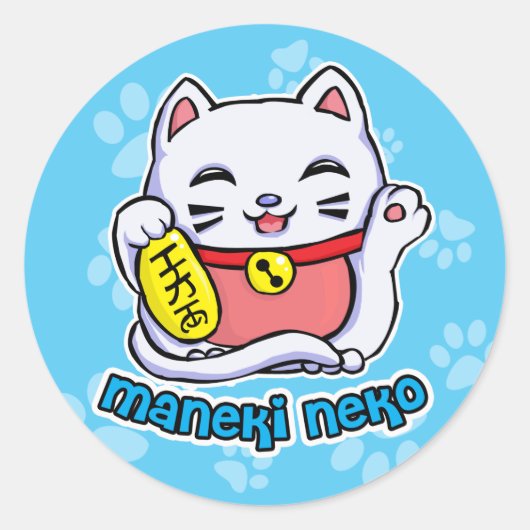 Maneki Neko gelukskat Ronde Sticker (Voorkant)