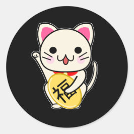 Maneki Neko - Gelukskat Ronde Sticker