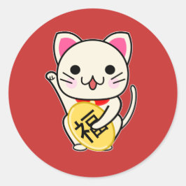 Maneki Neko - Gelukskat Ronde Sticker
