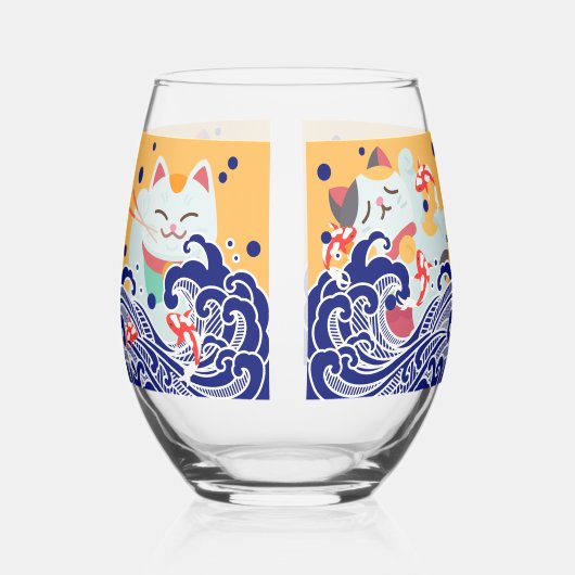 MANEKI NEKO gelukskat Stemless Wijnglas Zonder Voet (Voorkant)