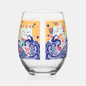 MANEKI NEKO gelukskat Stemless Wijnglas Zonder Voet (Achterkant)