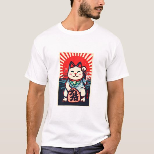 maneki neko gelukskat t-shirt (Voorkant)