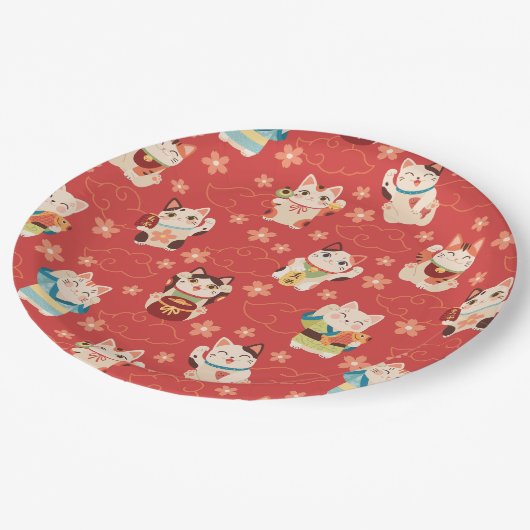 Maneki Neko Gelukskatjes Papieren Bordje (Gekanteld)