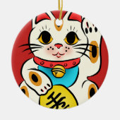 Maneki Neko gelukzalige kattenversiering Keramisch Ornament (Voorkant)