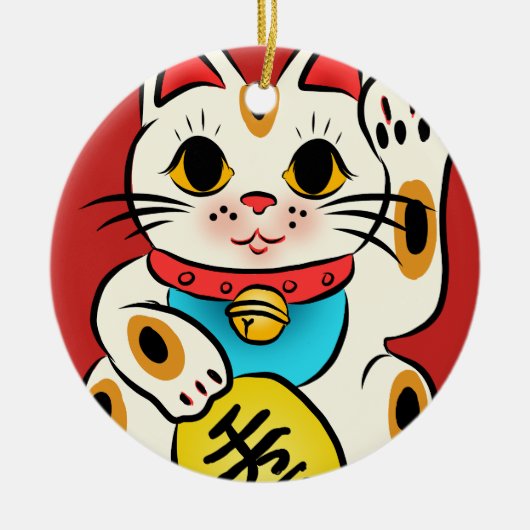 Maneki Neko gelukzalige kattenversiering Keramisch Ornament (Voorkant)