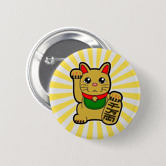 Maneki Neko: Golden Lucky Cat Ronde Button 5,7 Cm (Voorkant /achterkant)