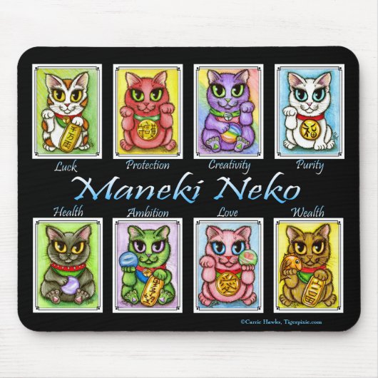 Maneki Neko Good Luck Cats Fantasy Cat Mousepad Muismat (Voorkant)