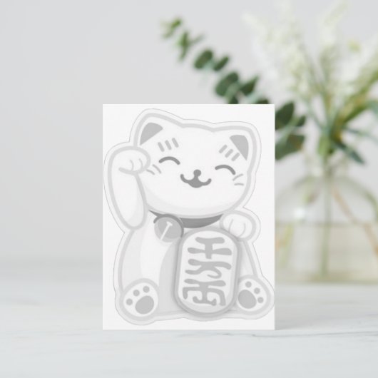 maneki neko gray briefkaart (Staand voorkant)
