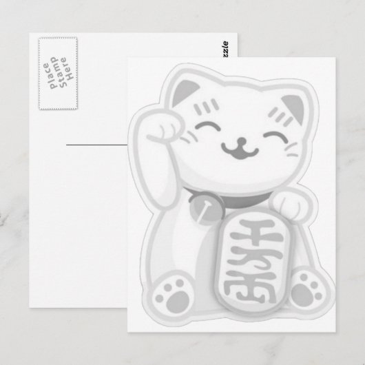 maneki neko gray briefkaart (Voorkant / Achterkant)