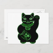 maneki neko green neon briefkaart (Voorkant / Achterkant)