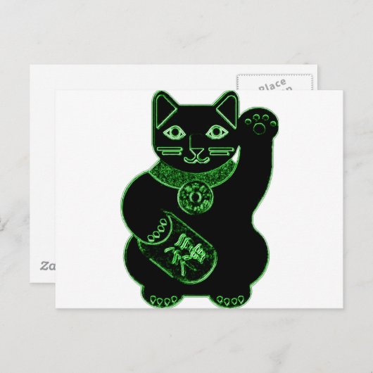 maneki neko green neon briefkaart (Voorkant / Achterkant)