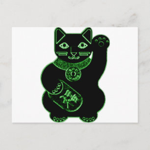 maneki neko green neon briefkaart