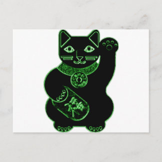maneki neko green neon briefkaart