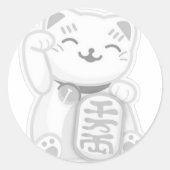Maneki Neko Grey Ronde Sticker (Voorkant)