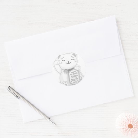 Maneki Neko Grey Ronde Sticker (Envelop)