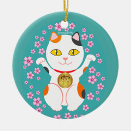 Maneki Neko Japanese Beckoning Lucky Cat Keramisch Ornament