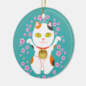 Maneki Neko Japanese Beckoning Lucky Cat Keramisch Ornament (Links)