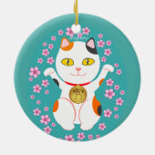 Maneki Neko Japanese Beckoning Lucky Cat Keramisch Ornament (Achterkant)