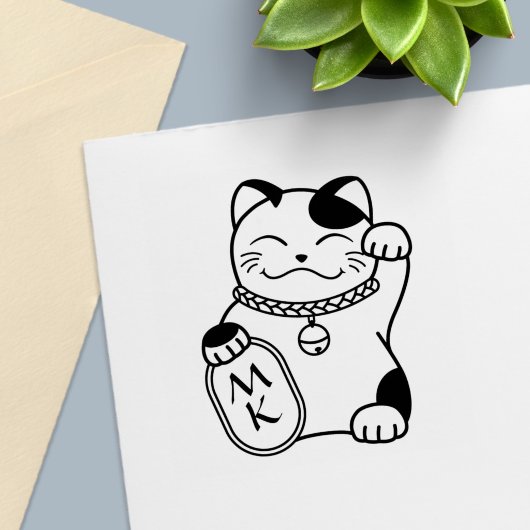 Maneki Neko Japanese Lucky Cat Monogram Zelfinktende Stempel