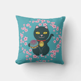 Maneki Neko Japans Beckoning Lucky Black Cat Kussen