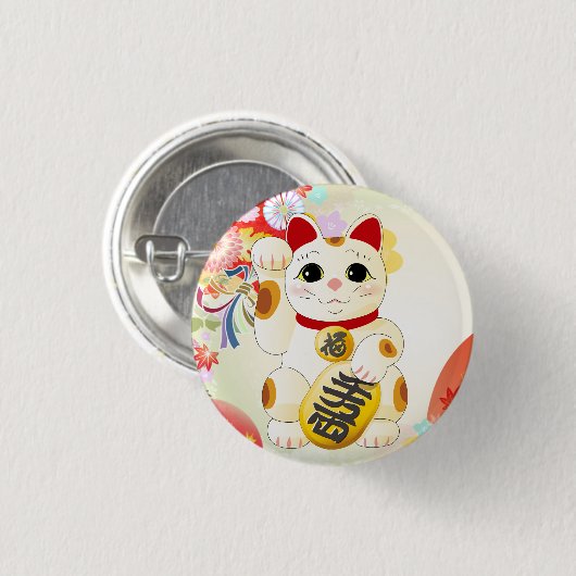 Maneki Neko Japans Fortune Cat Ronde Button 3,2 Cm (Voorkant /achterkant)