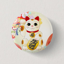 Maneki Neko Japans Fortune Cat Ronde Button 3,2 Cm