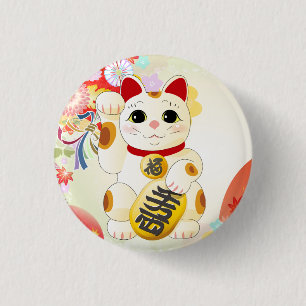 Maneki Neko Japans Fortune Cat Ronde Button 3,2 Cm