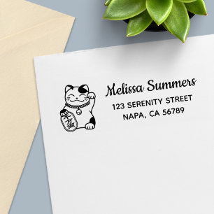 Maneki Neko Japans Gelukskat Adres Zelfinktende Stempel