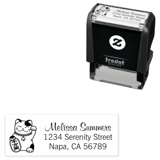 Maneki Neko Japans Lucky Cat Adres Zelfinktende Stempel (In situ)