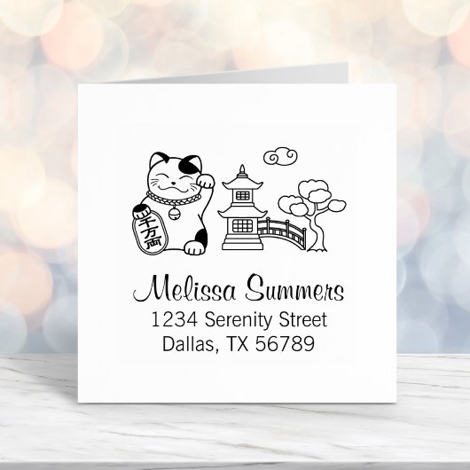 Maneki Neko Japans Lucky Cat Adres Zelfinktende Stempel