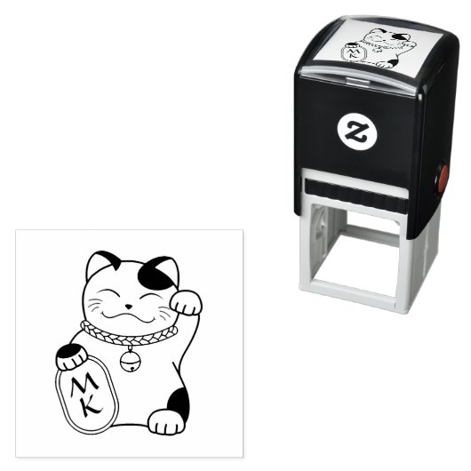 Maneki Neko Japans Lucky Cat Monogram Zelfinktende Stempel (In situ)