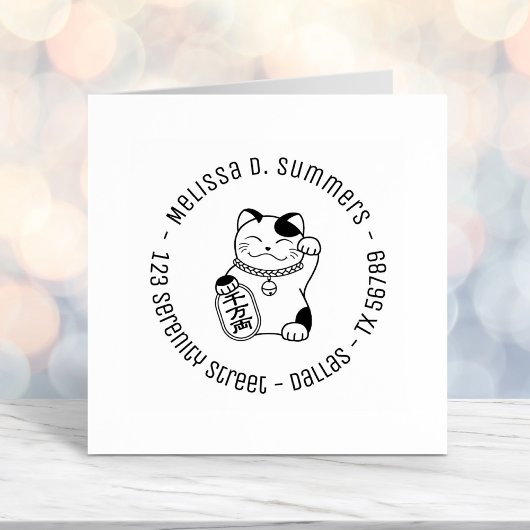 Maneki Neko Japans Lucky Cat Round Address 2 Zelfinktende Stempel